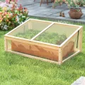FANTASK Frühbeet Gewächshaus, 94 x 63 x 40 cm, Frühbeete Hochbeete mit Abdeckung, mini Gewächshaus, Treibhaus, Frühbeetkasten Aufsatz für Garten, Terrasse & Balkon (Natur) - Thumbnail 8