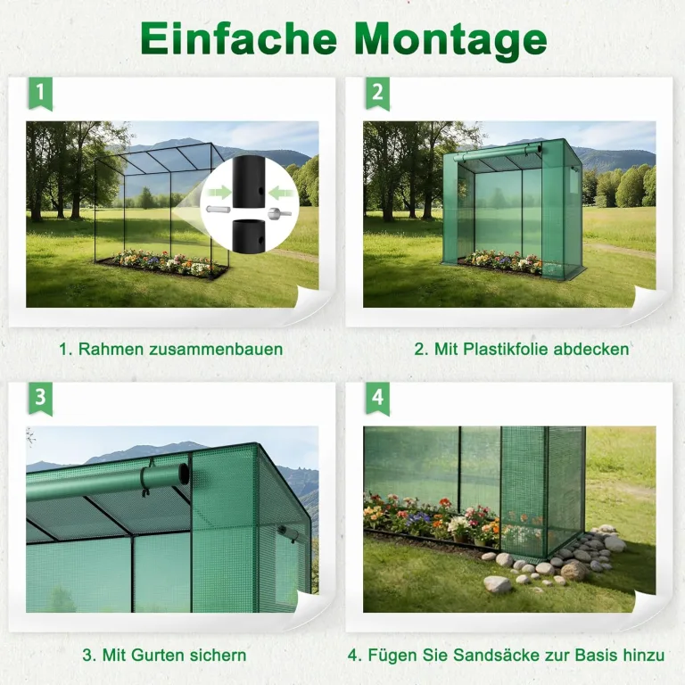 Aufun Gewächshaus Foliengewächshaus mit 2 Belüftungsfenster 200x80x150 cm, Stabil Begehbarers Tomaten Foliengewächshaus Balkon Outdoor, Winterfest Tomatenhaus für Optimales Pflanzenwachstum – Bild 6