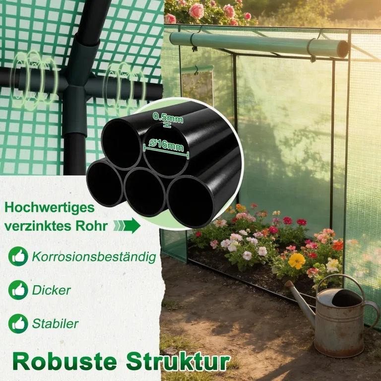 Aufun Gewächshaus Foliengewächshaus mit 2 Belüftungsfenster 200x80x150 cm, Stabil Begehbarers Tomaten Foliengewächshaus Balkon Outdoor, Winterfest Tomatenhaus für Optimales Pflanzenwachstum – Bild 4