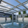 Polycarbonat Doppelstegplatte 4 mm klar, Zuschnitt 2000 x 1050 mm (L x B), Breite 1050 mm fix, UV-Schutz einseitig – Gewächshausplatten, Überdachung, Pergola, Carport | Macrolux Makrolon - Thumbnail 7