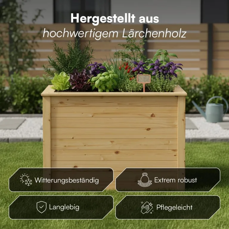 STEELSØN Theemin Hochbeet Natur – Pflanzenkübel 100x60x70 cm (LxBxH) – Kräuterbeet aus Lärchenholz – Gartenbeet mit UV-Schutzlackierung – Beet wetterfest – Pflanzenkasten für Garten – Kräuterbeet Holz – Bild 5