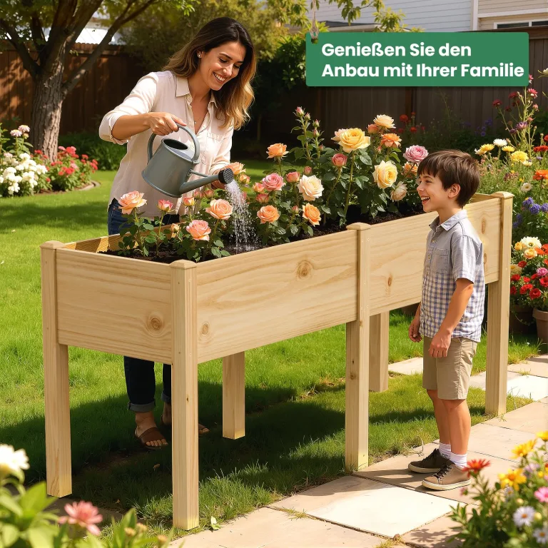 SUNYRISY Dual Hochbeet Holz für Balkon und Garten, 180x60x80cm Pflanzkasten Blumenkasten Kräuterbeet Tannenholz Pflanzbeet Blumenbeet Hochbeet-Kit für Garten Balkon Terrasse, Holzfarbe – Bild 3