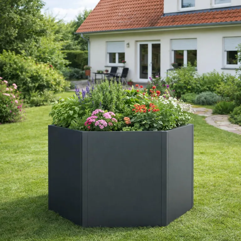 Hochbeet Hexagon Pflanzbeet | Kräuter- und Gemüsebeet Metall verzinkt | 500 Liter Volumen 99,5 x 99,5 x 77 cm (B x T x H) Anthrazit sechseckig – Bild 2