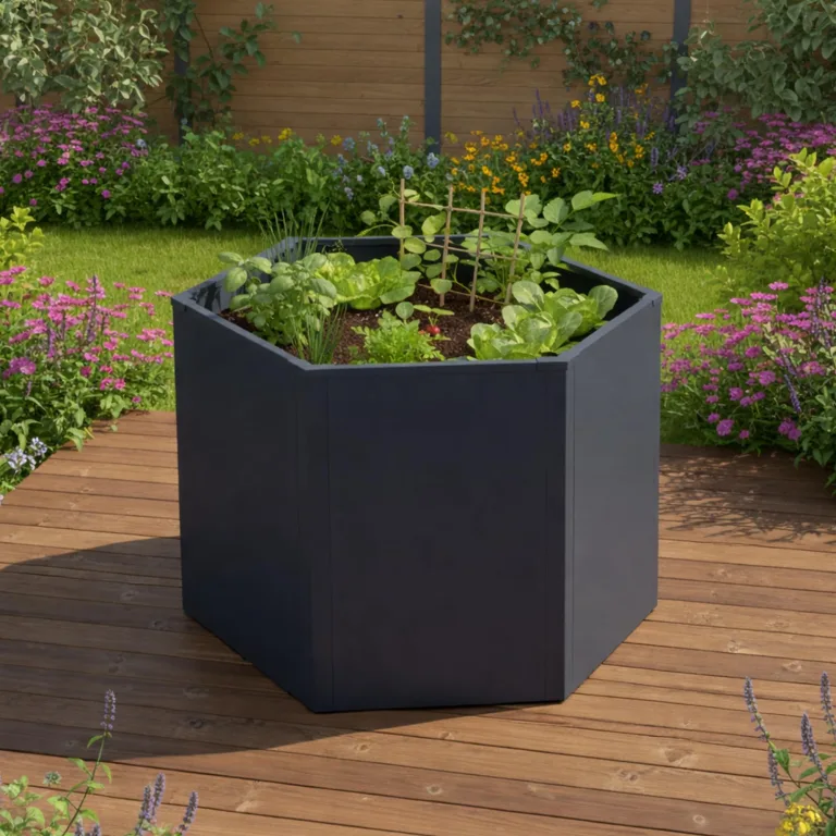 Hochbeet Hexagon Pflanzbeet | Kräuter- und Gemüsebeet Metall verzinkt | 500 Liter Volumen 99,5 x 99,5 x 77 cm (B x T x H) Anthrazit sechseckig – Bild 8