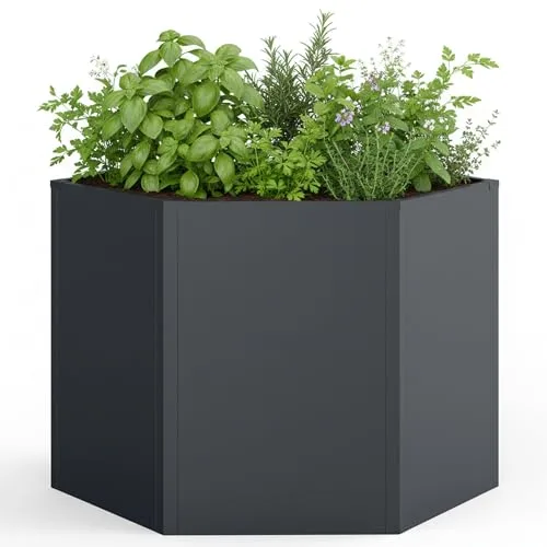 Hochbeet Hexagon Pflanzbeet | Kräuter- und Gemüsebeet Metall verzinkt | 500 Liter Volumen 99,5 x 99,5 x 77 cm (B x T x H) Anthrazit sechseckig – Bild 10