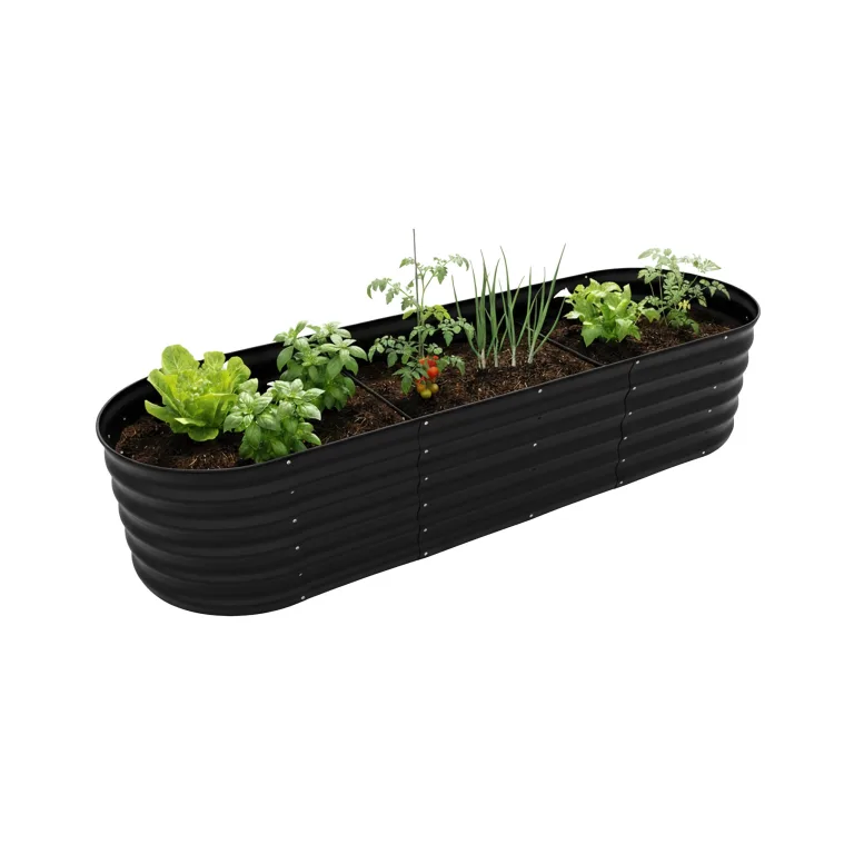 Relaxdays Hochbeet, verzinktes Metall, für Blumen, Pflanzen & Gemüse, HBT: 45x200x60 cm, ovales Pflanzenbeet, schwarz – Bild 1