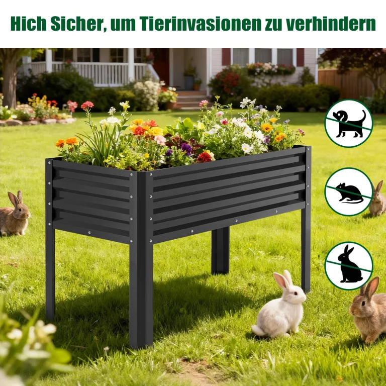 SUNYRISY Hochbeet Metall für Balkon und Garten, 116x60x80cm Verzinkter Stahl Pflanzkasten Blumenkasten Kräuterbeet Pflanzbeet Blumenbeet Hochbeet-Kit für Garten Balkon Terrasse, Schwarz – Bild 5