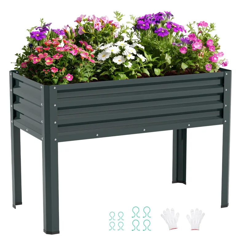 SUNYRISY Hochbeet Metall für Balkon und Garten, 116x60x80cm Verzinkter Stahl Pflanzkasten Blumenkasten Kräuterbeet Pflanzbeet Blumenbeet Hochbeet-Kit für Garten Balkon Terrasse, Schwarz – Bild 8