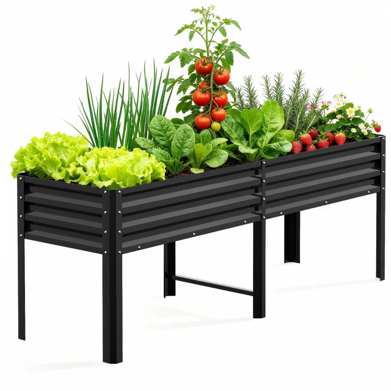 SUNYRISY Hochbeet Metall für Balkon und Garten, 116x60x80cm Verzinkter Stahl Pflanzkasten Blumenkasten Kräuterbeet Pflanzbeet Blumenbeet Hochbeet-Kit für Garten Balkon Terrasse, Schwarz – Bild 9