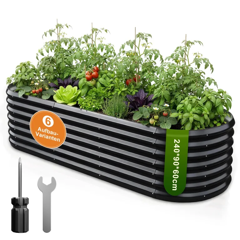 180x90x60 cm Hochbeet Metall - 6-in-1 Pflanzbeet Hochbeete für Garten aus Verzinktem Stahl - Wellblech oval Wetterfest & Rostfrei Gartenbeet für Garten Terrasse & Balkon – Bild 10