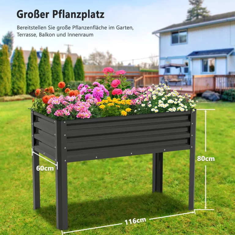 Hochbeet aus Metall, Verzinkter Stahl Rostfrei, 116x60x80 cm Hochbeet für Garten, Terrasse & Balkon, Pflanzkasten für Gemüse, Kräuter und Blumen, Langlebiges Pflanzbeet – Bild 5