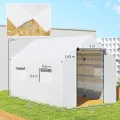 Outsunny Gewächshaus 3 x 2 x 2 m Foliengewächshaus mit Breiter Rollbar Reißverschlusstür, Moskitonetz, Spitzdach 4 Fenster, UV-beständiger Folientunnel, Winterfest Tomatenhaus mit Erdanker, Weiß - Thumbnail 7