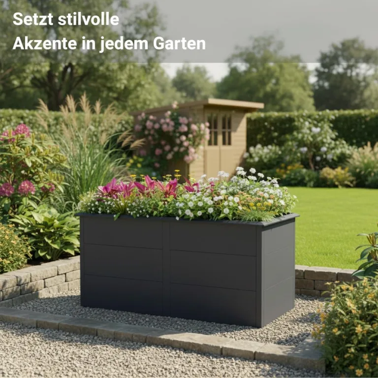 Hochbeet Metall Anthrazit - Premium Hochbeet aus pulverbeschichtetem Stahlblech für Garten, Schneckenschutz, wetterfest, ideal für Kräuterbeet, Frühbeet & Blumenkasten (XL: B200cm x T100cm x H77cm) – Bild 4
