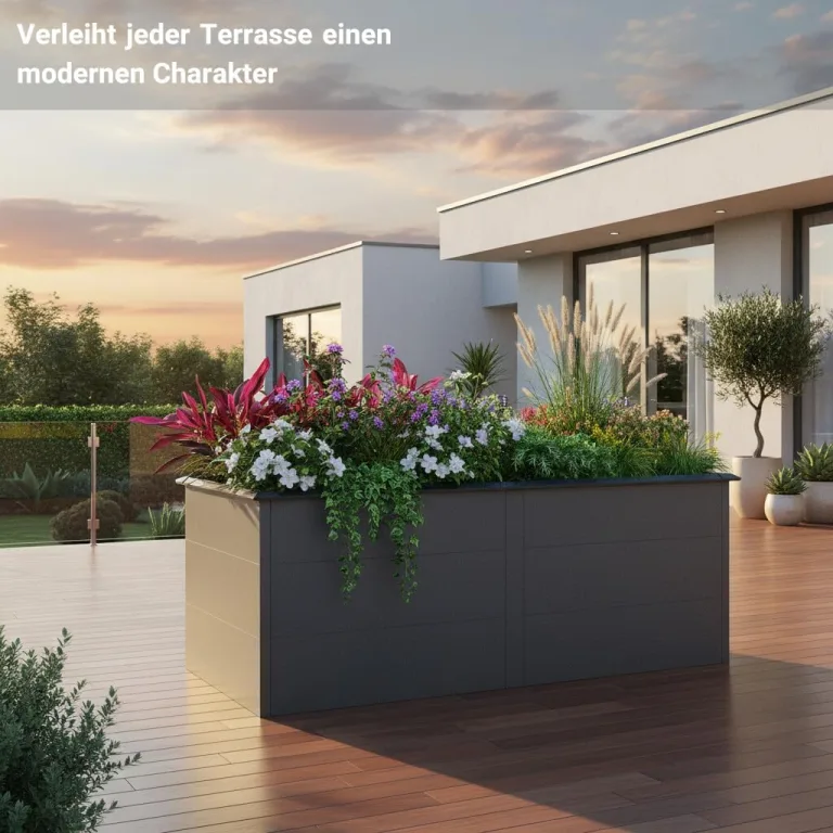 Hochbeet Metall Anthrazit - Premium Hochbeet aus pulverbeschichtetem Stahlblech für Garten, Schneckenschutz, wetterfest, ideal für Kräuterbeet, Frühbeet & Blumenkasten (XL: B200cm x T100cm x H77cm) – Bild 5
