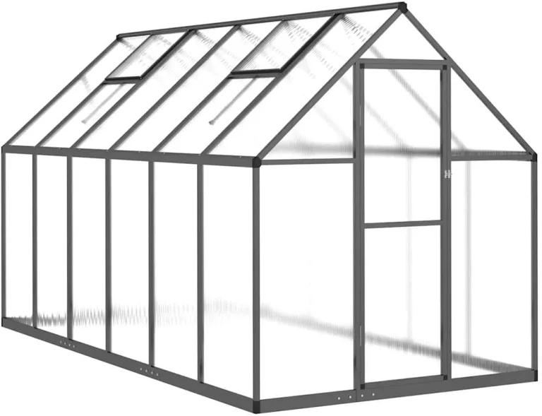 Hommdiy Gewächshaus mit Fundamentrahmen Anthrazit 224x169x202 cm Alu Pflanzenhaus mit Dachrinnensystem Flügeltür Treibhaus für Pflanzen – Bild 3