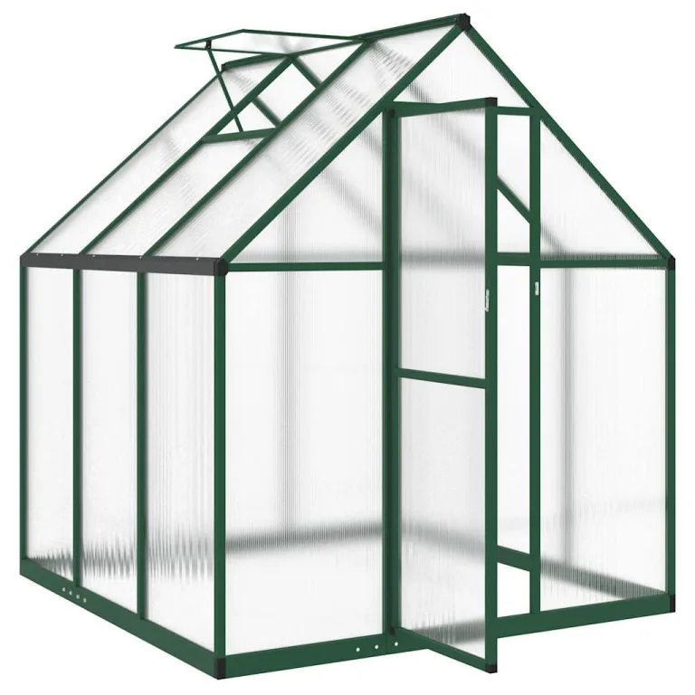 Hommdiy Gewächshaus mit Fundamentrahmen Grün 169x114x195 cm Aluminimum Pflanzenhaus mit Dachrinnensystem Flügeltür Treibhaus für Pflanzen Frühbeet – Bild 4