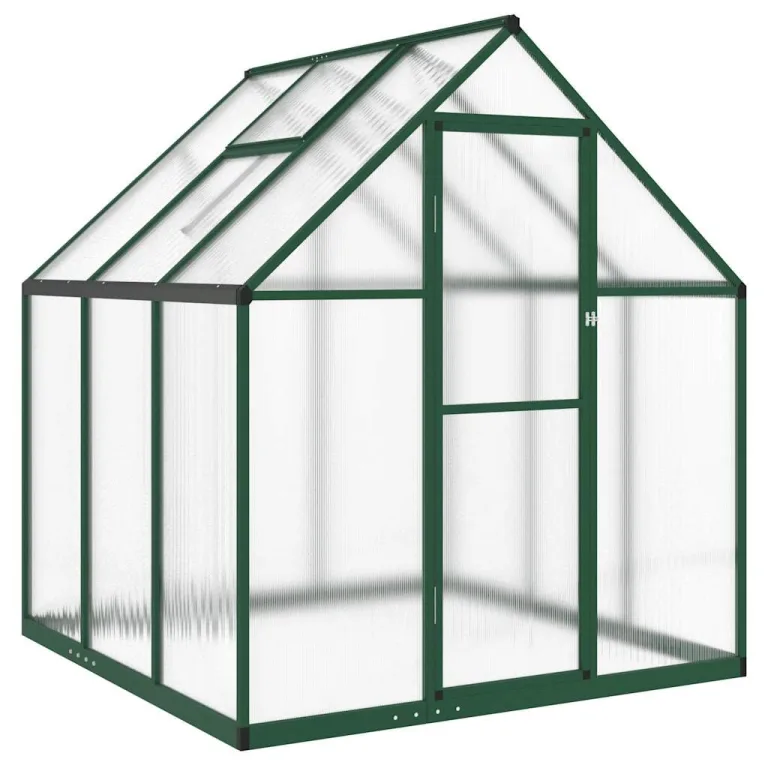 Hommdiy Gewächshaus mit Fundamentrahmen Grün 224x169x195 cm Aluminimum Pflanzenhaus mit Dachrinnensystem Flügeltür Treibhaus für Pflanzen Frühbeet – Bild 2