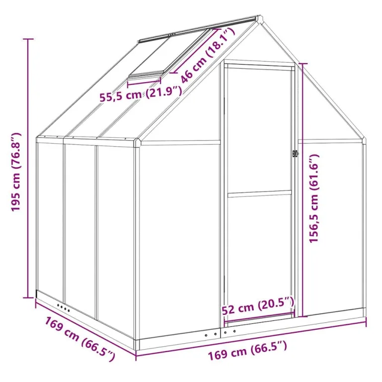 Hommdiy Gewächshaus mit Fundamentrahmen Grün 224x169x195 cm Aluminimum Pflanzenhaus mit Dachrinnensystem Flügeltür Treibhaus für Pflanzen Frühbeet – Bild 8