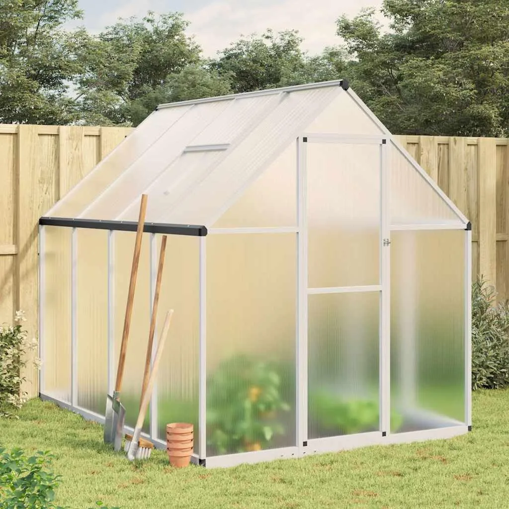 Hommdiy Gewächshaus mit Fundamentrahmen Silbern 169x114x195 cm Alu Pflanzenhaus mit Dachrinnensystem Flügeltür Treibhaus für Pflanzen Frühbeet