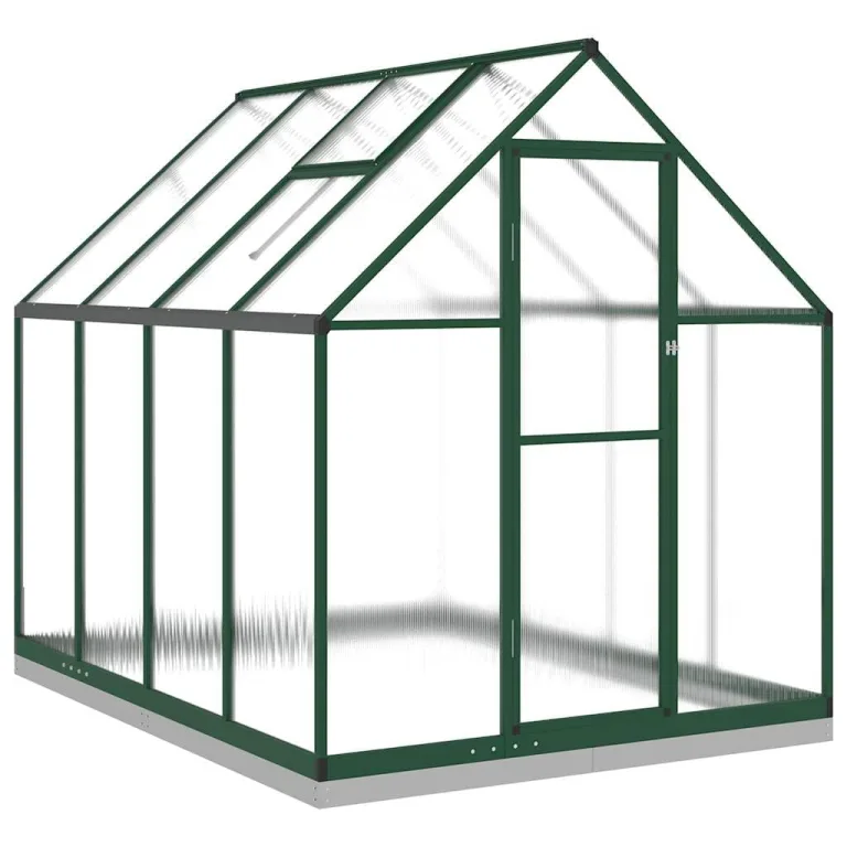 Hommdiy Gewächshaus mit Fundamentrahmen Grün 224x169x202 cm Aluminimum Pflanzenhaus mit Dachrinnensystem Flügeltür Treibhaus für Pflanzen – Bild 2