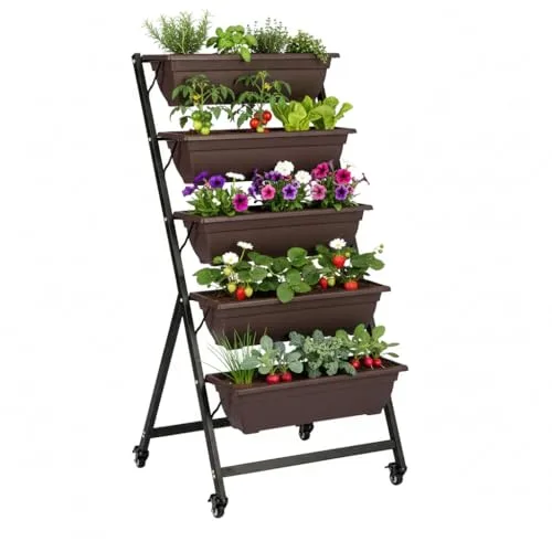 BIGTREE Hochbeet - Pflanzbeet aus Metall mit 5 Etagen - Blumentreppe Pflanztreppe mit Rollen 65x65x135cm - Gemüsebeet & Kräuterhochbeet für Balkon, Terrasse und Garten – Bild 10