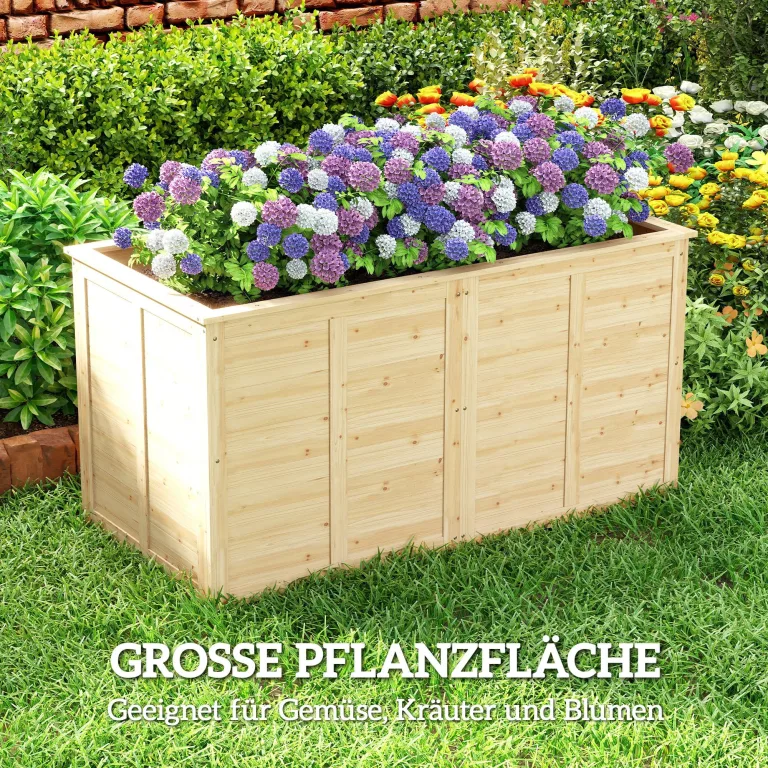 Outsunny Hochbeet Holz 152 x 77 x 77 cm Erhöhtes Tief Kräuterbeet mit Offenem Boden Verstärkungsstangen Pflanzkasten wetterfest Pflanzkübel für Außenbereich Garten Balkon Naturholz – Bild 3