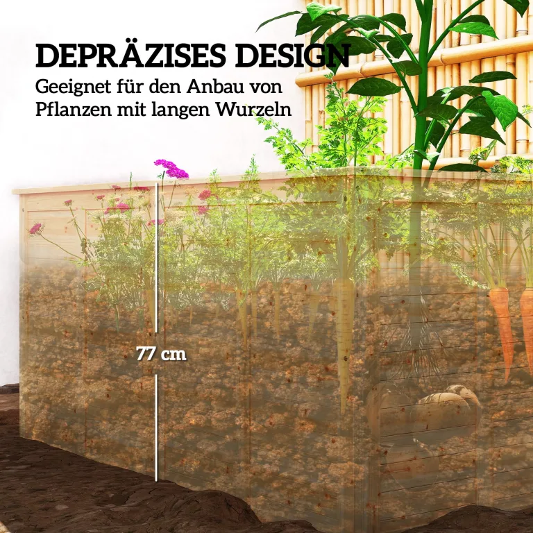 Outsunny Hochbeet Holz 152 x 77 x 77 cm Erhöhtes Tief Kräuterbeet mit Offenem Boden Verstärkungsstangen Pflanzkasten wetterfest Pflanzkübel für Außenbereich Garten Balkon Naturholz – Bild 4