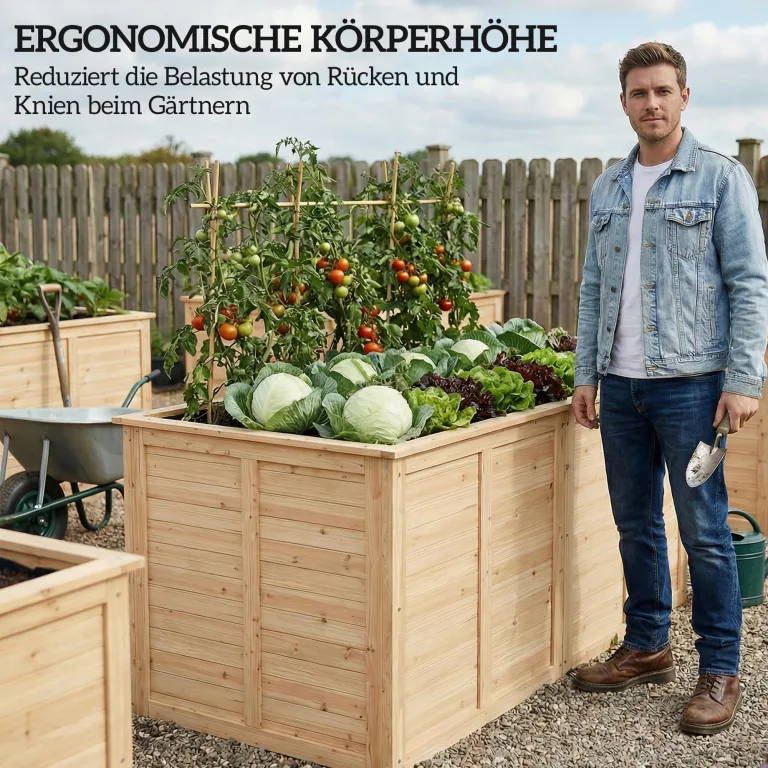 Outsunny Hochbeet Holz 152 x 77 x 77 cm Erhöhtes Tief Kräuterbeet mit Offenem Boden Verstärkungsstangen Pflanzkasten wetterfest Pflanzkübel für Außenbereich Garten Balkon Naturholz – Bild 5