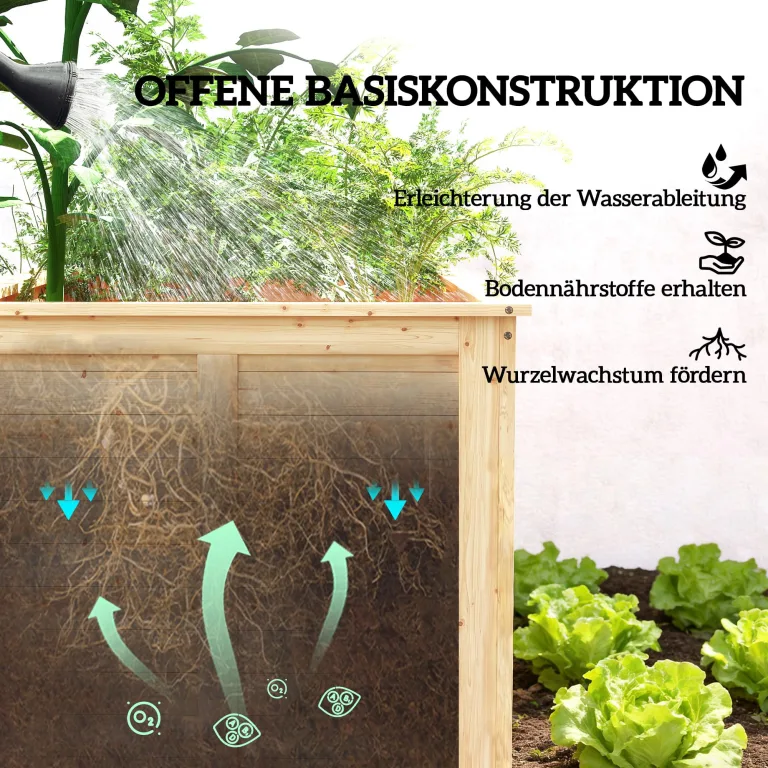 Outsunny Hochbeet Holz 152 x 77 x 77 cm Erhöhtes Tief Kräuterbeet mit Offenem Boden Verstärkungsstangen Pflanzkasten wetterfest Pflanzkübel für Außenbereich Garten Balkon Naturholz – Bild 6