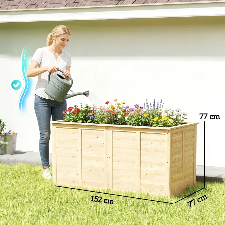 Outsunny Hochbeet Holz 152 x 77 x 77 cm Erhöhtes Tief Kräuterbeet mit Offenem Boden Verstärkungsstangen Pflanzkasten wetterfest Pflanzkübel für Außenbereich Garten Balkon Naturholz – Bild 7