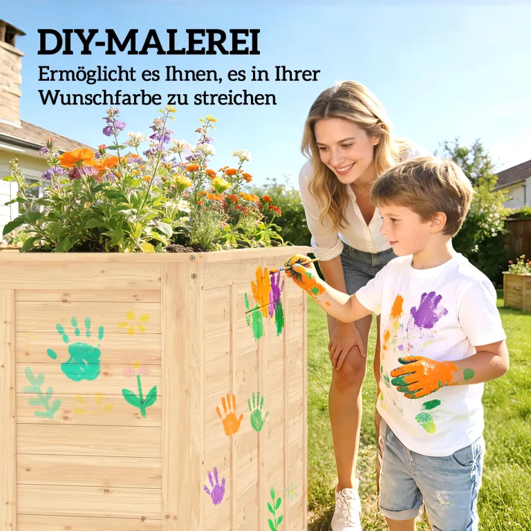 Outsunny Hochbeet Holz 152 x 77 x 77 cm Erhöhtes Tief Kräuterbeet mit Offenem Boden Verstärkungsstangen Pflanzkasten wetterfest Pflanzkübel für Außenbereich Garten Balkon Naturholz – Bild 8