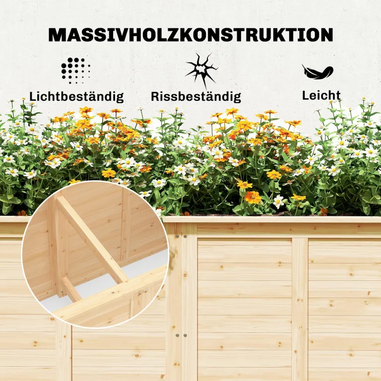 Outsunny Hochbeet Holz 152 x 77 x 77 cm Erhöhtes Tief Kräuterbeet mit Offenem Boden Verstärkungsstangen Pflanzkasten wetterfest Pflanzkübel für Außenbereich Garten Balkon Naturholz – Bild 9