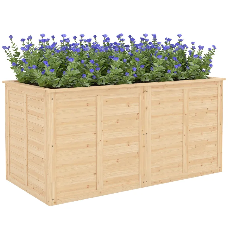 Outsunny Hochbeet Holz 152 x 77 x 77 cm Erhöhtes Tief Kräuterbeet mit Offenem Boden Verstärkungsstangen Pflanzkasten wetterfest Pflanzkübel für Außenbereich Garten Balkon Naturholz – Bild 1