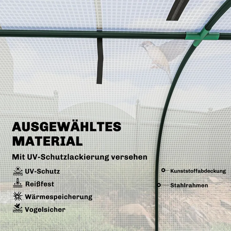 Outsunny Gewächshaus, Winterfest Foliengewächshaus mit aufrollbaren Reißverschlusstür Treibhaus aus Stahl, Tomatenhaus 395 x 100 x 80 cm, Tomatengewächshaus für Tomaten, Gemüse, Weiß – Bild 3