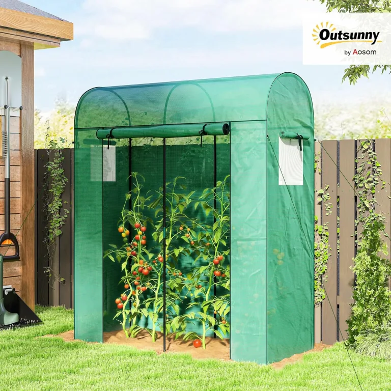 Outsunny Tomatengewächshaus Foliengewächshaus mit Rolltor Netzfenster Bogendach 170 x 68 x 200 cm Stabil Treibhaus mit PE-Folie Erdhaken Tomatenhaus Gewächshaus für Garten, Balkon, Terrasse Grün – Bild 2