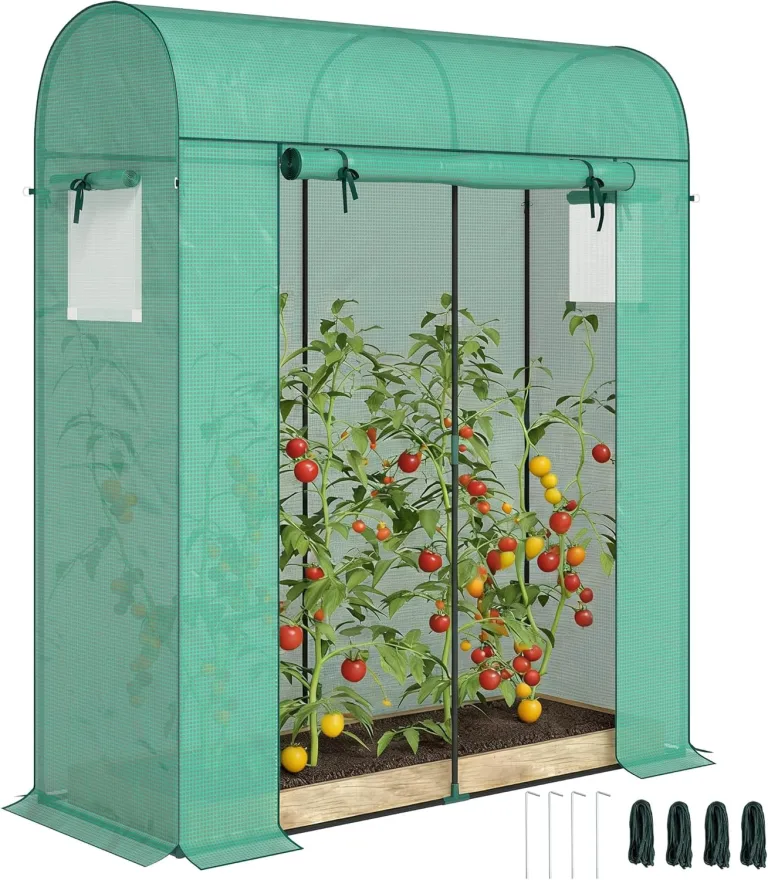 Outsunny Tomatengewächshaus Foliengewächshaus mit Rolltor Netzfenster Bogendach 170 x 68 x 200 cm Stabil Treibhaus mit PE-Folie Erdhaken Tomatenhaus Gewächshaus für Garten, Balkon, Terrasse Grün – Bild 1