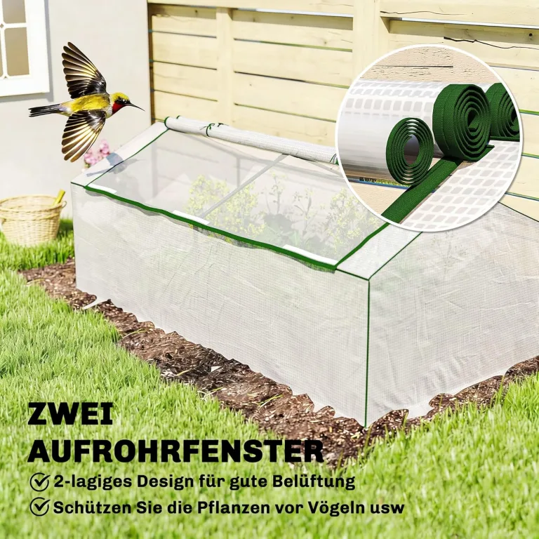 Outsunny Gewächshaus mit Fernster PE-Gitterfolie, Winterfest Foliengewächshaus, Treibhaus für Balkon, Garten, Tomatenhaus 180 x 90 x 70cm, Tomatengewächshaus für Tomaten, Gemüse, Pflanzen, Weiß – Bild 4