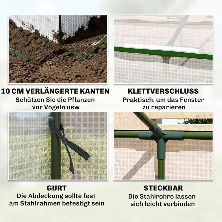 Outsunny Gewächshaus mit Fernster PE-Gitterfolie, Winterfest Foliengewächshaus, Treibhaus für Balkon, Garten, Tomatenhaus 180 x 90 x 70cm, Tomatengewächshaus für Tomaten, Gemüse, Pflanzen, Weiß – Bild 5