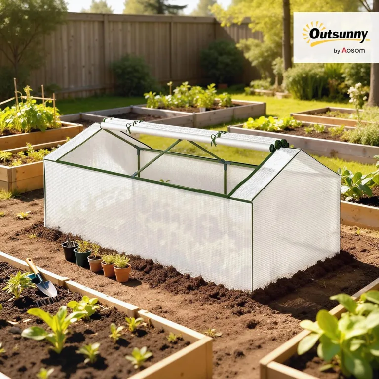 Outsunny Gewächshaus mit Fernster PE-Gitterfolie, Winterfest Foliengewächshaus, Treibhaus für Balkon, Garten, Tomatenhaus 180 x 90 x 70cm, Tomatengewächshaus für Tomaten, Gemüse, Pflanzen, Weiß – Bild 2