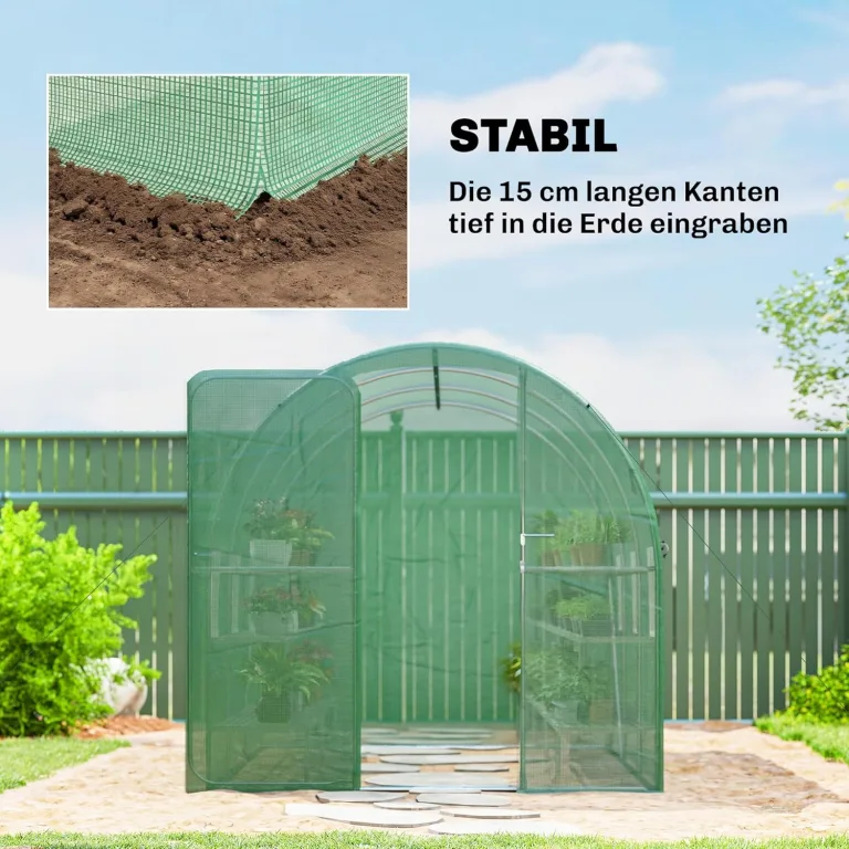 Outsunny Gewächshaus 3 x 2 x 2 m Foliengewächshaus mit Abschließbar Anschlag-Tür 6 Rollbar Netzfenster Stützstangen Verlängerte Kanten, UV-beständig Folientunnel, Winterfest Tomatenhaus, Grün – Bild 8