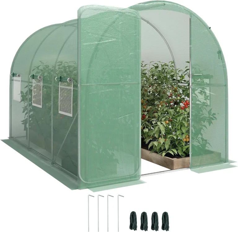 Outsunny Gewächshaus 3 x 2 x 2 m Foliengewächshaus mit Abschließbar Anschlag-Tür 6 Rollbar Netzfenster Stützstangen Verlängerte Kanten, UV-beständig Folientunnel, Winterfest Tomatenhaus, Grün – Bild 1