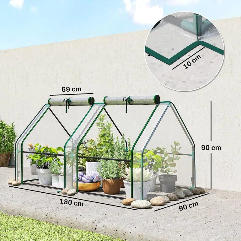 Outsunny Gewächshaus mit Reißverschlussfenster, Winterfest Foliengewächshaus aus Stahl, Treibhaus für Balkon, Garten, 180 x 90 x 90 cm, Tomatenhaus für Tomaten, Gemüse, Blumen, Transparent – Bild 8