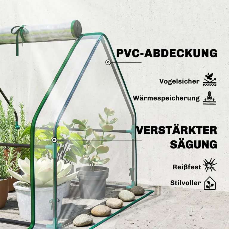 Outsunny Gewächshaus mit Reißverschlussfenster, Winterfest Foliengewächshaus aus Stahl, Treibhaus für Balkon, Garten, 180 x 90 x 90 cm, Tomatenhaus für Tomaten, Gemüse, Blumen, Transparent – Bild 4