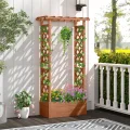 COSTWAY Blumenkasten mit Rankgitter & hängendem Dach, Pflanzkasten mit Rankhilfe, Hochbeet für Kletterpflanzen & hängende Körbe, für Garten Hof Terrasse, Pflanzkübel Holz, Braun, 66x32x152cm - Thumbnail 2