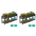 Hochbeet 120x44x70cm, Metall Hochbeet mit Rollen & Griff, 3 Haken & Vlieseinlage, Für Gemüse Blumen Kräuter, Garten Balkon Terrasse, Teak Optik - Thumbnail 10
