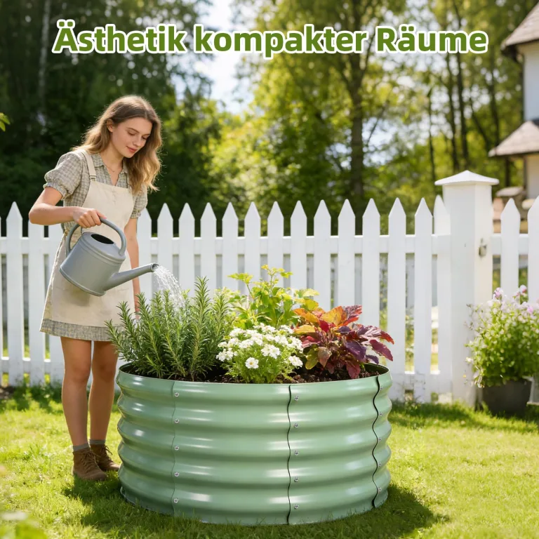 Hochbeet Metall 90 x 90 x 43cm, Verzinktes Stahl-Hochbeete für den Garten, Gemüsebeet Gartenbeet Hochbeet für Gemüse Kräuter Blumen Gartenbeet, Hellgrün,Runden – Bild 2