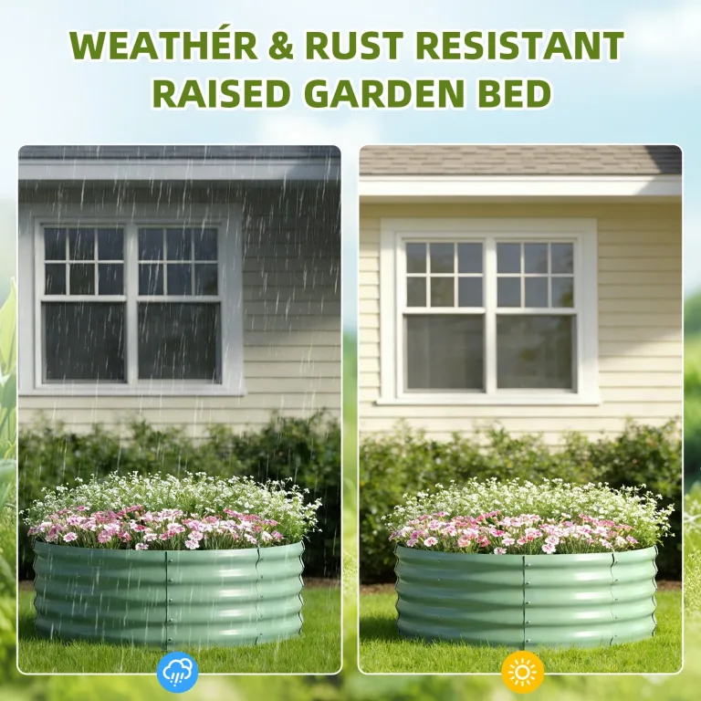 Hochbeet Metall 90 x 90 x 43cm, Verzinktes Stahl-Hochbeete für den Garten, Gemüsebeet Gartenbeet Hochbeet für Gemüse Kräuter Blumen Gartenbeet, Hellgrün,Runden – Bild 8