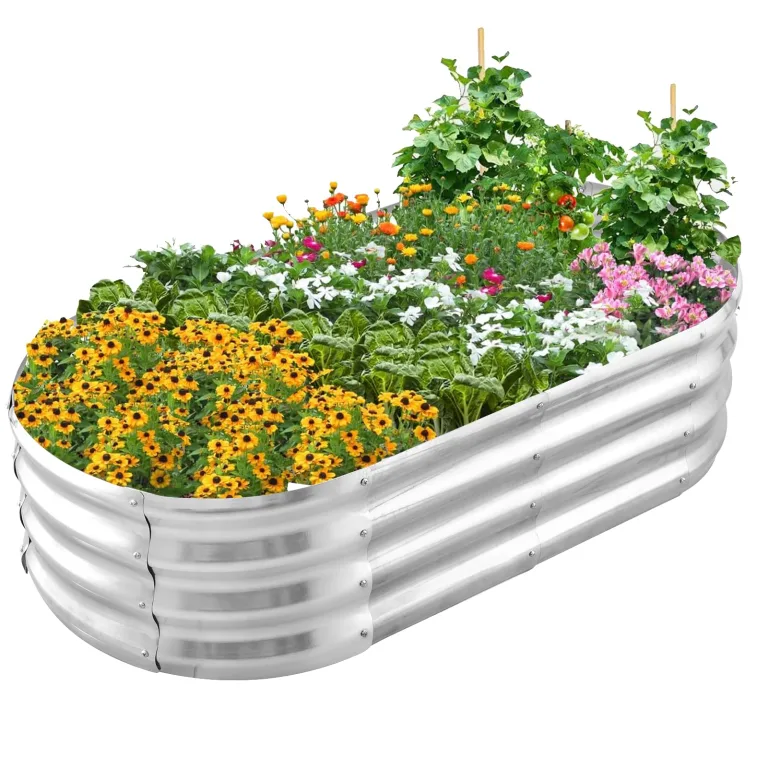 Hochbeet Metall 90 x 90 x 43cm, Verzinktes Stahl-Hochbeete für den Garten, Gemüsebeet Gartenbeet Hochbeet für Gemüse Kräuter Blumen Gartenbeet, Hellgrün,Runden – Bild 10