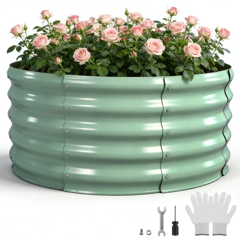 Hochbeet Metall 90 x 90 x 43cm, Verzinktes Stahl-Hochbeete für den Garten, Gemüsebeet Gartenbeet Hochbeet für Gemüse Kräuter Blumen Gartenbeet, Hellgrün,Runden – Bild 1