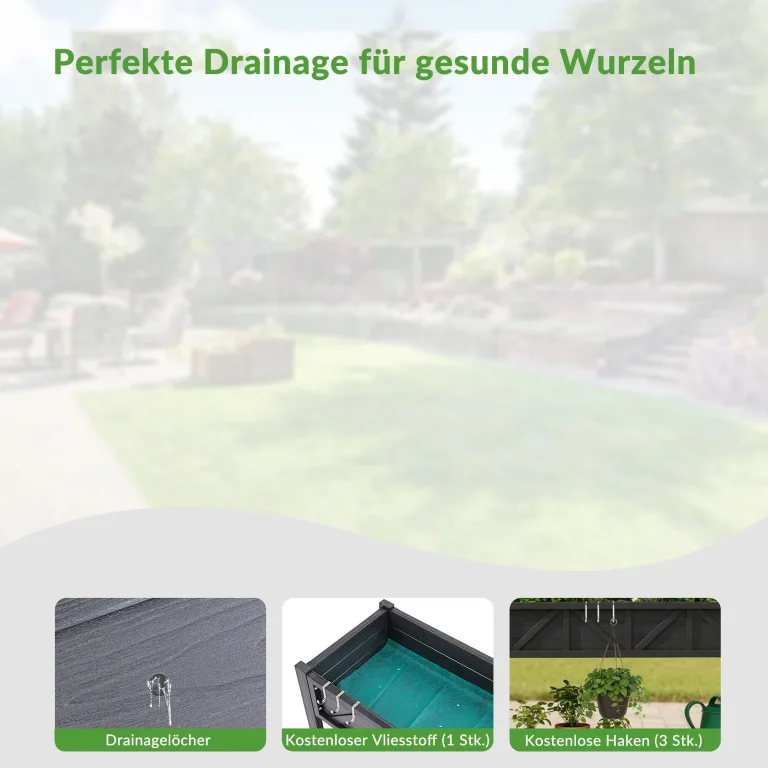 Hochbeet 120x44x70cm, Metall Hochbeet mit Rollen & Griff, 3 Haken & Vlieseinlage, Für Gemüse Blumen Kräuter, Garten Balkon Terrasse, Schwarz | 3 Haken und Vliesfutter, für den Außenbereich, für Gemüse, Blumen, Kräuter, Garten, Balkon, Terrasse – Bild 5